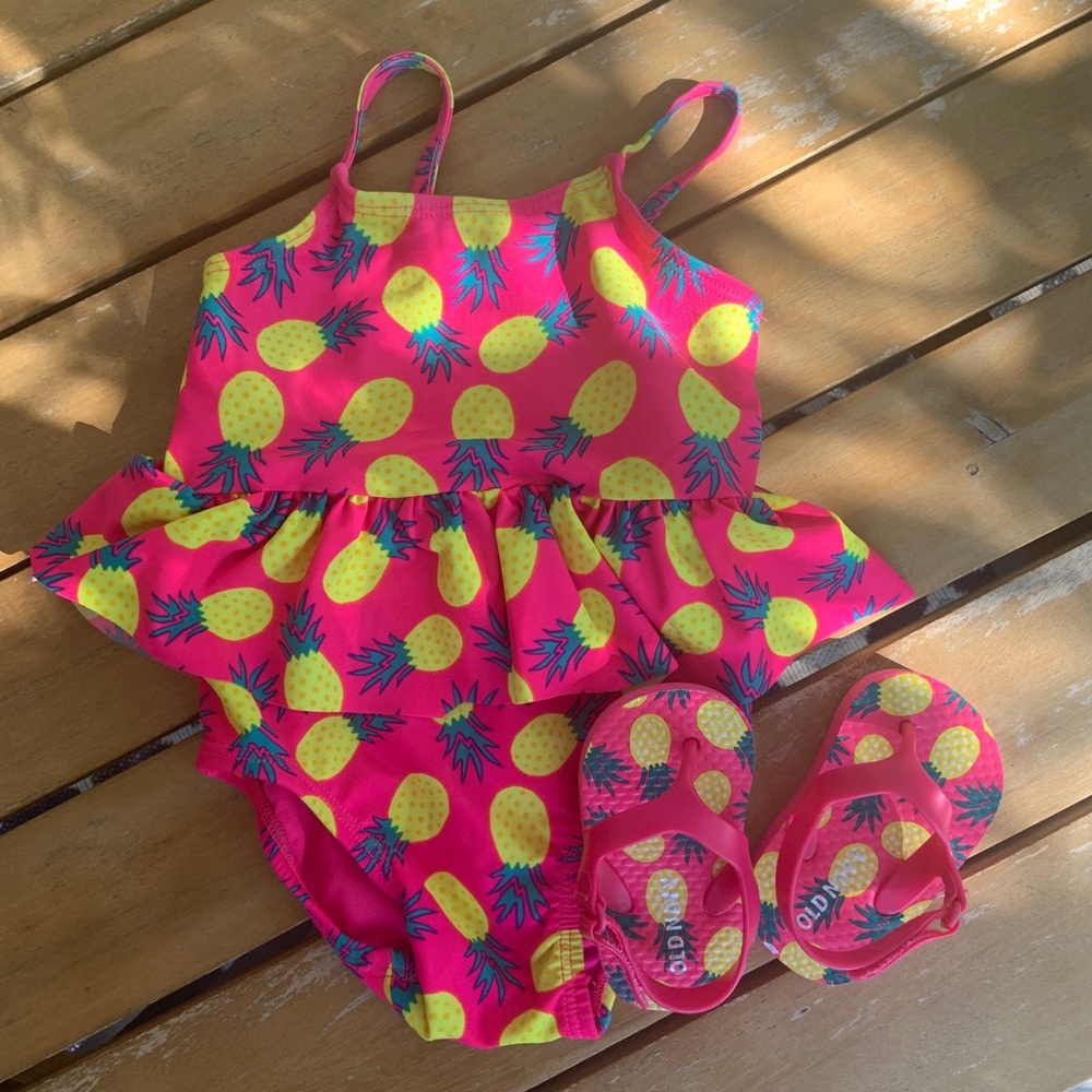 Matching Pineapple 3-6mo. Swim Suit and Flip Flops